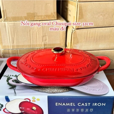 Nồi gang tráng men oval Chusipai - Nồi lẩu cá đa năng cho bếp từ, điện, gas, giá ưu đãi 1,29tr