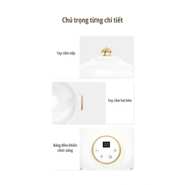 Nồi hầm điện đa năng 1.5L sứ cao cấp - Nấu chậm, canh, cháo, chưng yến 6