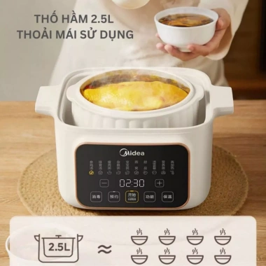 Nồi hầm hấp gốm trắng MD-DZC2.501 – 4 thố 0.5L + thố 2.5L, nấu cháo, chưng yến, giá ưu đãi 1.545.000 VND