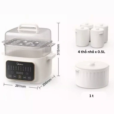 Nồi hầm hấp gốm trắng MD-DZC2.501 – 4 thố 0.5L + thố 2.5L, nấu cháo, chưng yến, giá ưu đãi 1.545.000 VND