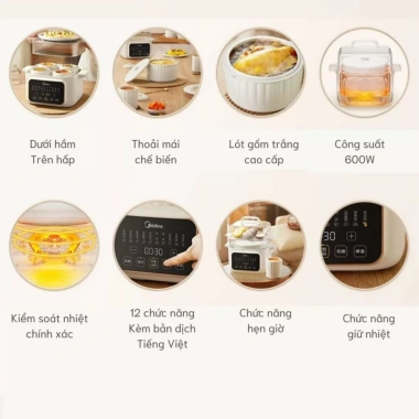 Nồi hầm hấp gốm trắng MD-DZC2.501 – 4 thố 0.5L + thố 2.5L, nấu cháo, chưng yến, giá ưu đãi 1.545.000 VND 9 Nồi hầm hấp gốm trắng MD-DZC2.501 – 4 thố 0.5L + thố 2.5L, nấu cháo, chưng yến, giá ưu đãi 1.545.000 VND 9