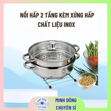 Nồi hấp 2 tầng inox không gỉ 28cm đa năng kèm xửng tiện lợi giá 79.000đ
