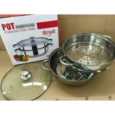 Nồi hấp 2 tầng inox không gỉ 28cm đa năng kèm xửng tiện lợi giá 79.000đ