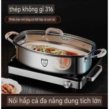 Nồi hấp cá inox đa năng dùng bếp từ, điện, gas Tiết kiệm, giá ưu đãi 642,080₫