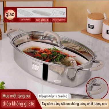 Nồi hấp cá inox đa năng dùng bếp từ, điện, gas Tiết kiệm, giá ưu đãi 642,080₫