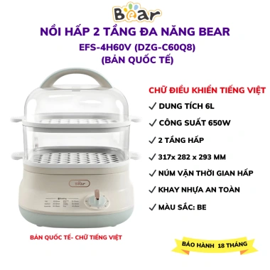Nồi Hấp Điện Bear DZG-UA0P8 10.3L 1.300W - Kèm Lẩu, Chưng Yến, Hấp Bánh Bao, Nguyên Gà - 828.000đ 10