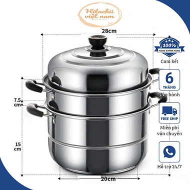 Nồi Hấp Inox 3 Tầng 28CM Đa Năng Dùng Mọi Loại Bếp, Hấp Bánh, Đồ Xôi - 109.000 VND