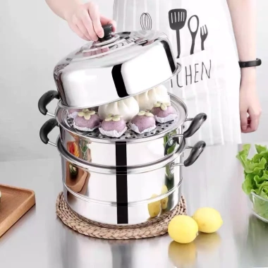 Nồi Hấp Inox 3 Tầng 28cm - Kèm Xửng, Dùng cho Bếp Từ & Ga, Thích hợp Bánh Bao, Flan