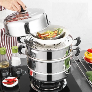 Nồi Hấp Inox 3 Tầng 28cm - Kèm Xửng, Dùng cho Bếp Từ & Ga, Thích hợp Bánh Bao, Flan 5 Nồi Hấp Inox 3 Tầng 28cm - Kèm Xửng, Dùng cho Bếp Từ & Ga, Thích hợp Bánh Bao, Flan 5