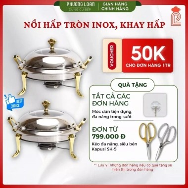 Nồi Hấp Inox Hâm Nóng Thức Ăn Giữ Nhiệt Lâu Cồn/Nến - Đa Size 20-26cm Giá Ưu Đãi
