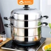Nồi Hấp Inox Siêu To 28cm - Tặng 1 vỉ & xửng, dùng cho bếp từ, ga, giá 125k