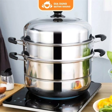 Nồi Hấp Inox Siêu To 28cm - Tặng 1 vỉ & xửng, dùng cho bếp từ, ga, giá 125k