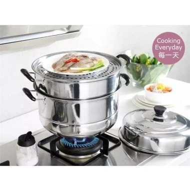 Nồi Hấp Inox Siêu To 28cm - Tặng 1 vỉ & xửng, dùng cho bếp từ, ga, giá 125k