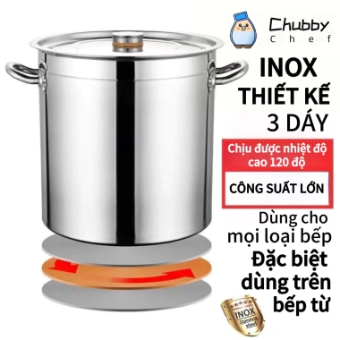 Nồi inox 3 đáy Chubby Chef 20-165L đa năng, dùng mọi bếp & bếp từ, ưu đãi 496,000₫