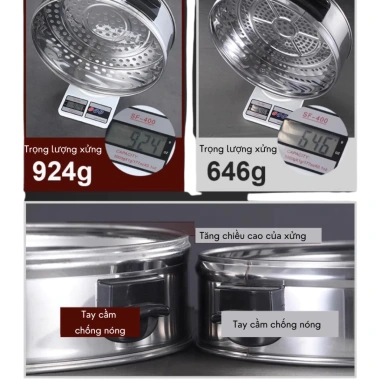 Nồi inox 3 tầng 304 hấp nhanh, tiết kiệm điện - làm bánh, xôi, flan, caramel, thịt 4