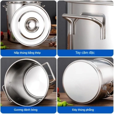 Nồi Inox 304 10-90L 3 lớp siêu bền - Luộc gà, hầm xương, nấu canh, giảm giá 539k