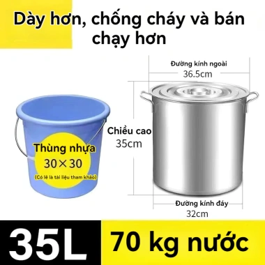 Nồi Inox 304 10-90L 3 lớp siêu bền - Luộc gà, hầm xương, nấu canh, giảm giá 539k