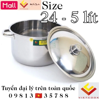 Nồi inox 5 lít Vietcook 24 - Dùng bếp từ, luộc gà, nấu canh, giảm còn 243.000₫