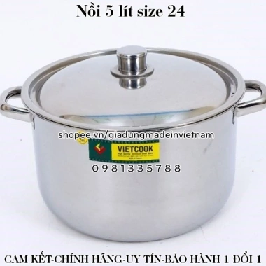 Nồi inox 5 lít Vietcook 24 - Dùng bếp từ, luộc gà, nấu canh, giảm còn 243.000₫