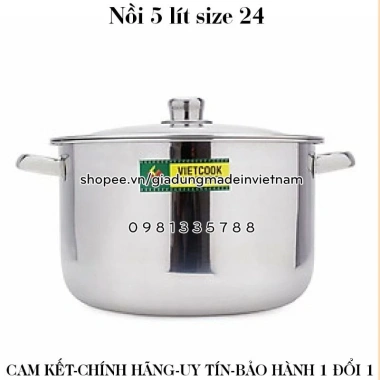 Nồi inox 5 lít Vietcook 24 - Dùng bếp từ, luộc gà, nấu canh, giảm còn 243.000₫ 6 Nồi inox 5 lít Vietcook 24 - Dùng bếp từ, luộc gà, nấu canh, giảm còn 243.000₫ 6