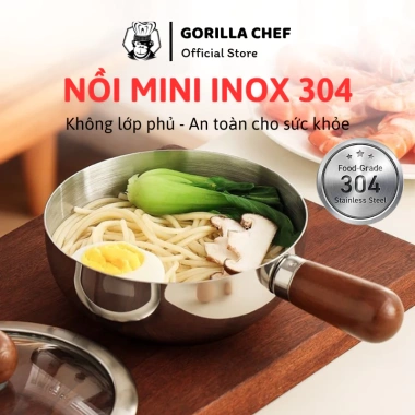 Nồi inox mini 14cm Gorilla Chef 304 – Nấu mì, luộc trứng, cháo, giá chỉ 75.000₫