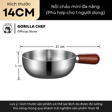 Nồi inox mini 14cm Gorilla Chef 304 – Nấu mì, luộc trứng, cháo, giá chỉ 75.000₫