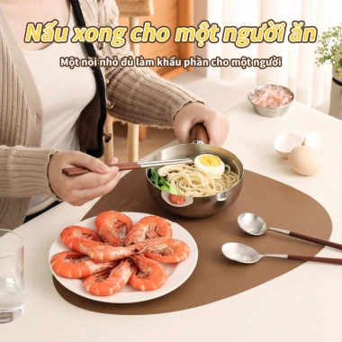 Nồi inox mini 14cm tay cầm gỗ chịu nhiệt, chảo rán thép không gỉ, dùng cho bếp từ và gas, giá ưu đãi 30.400đ