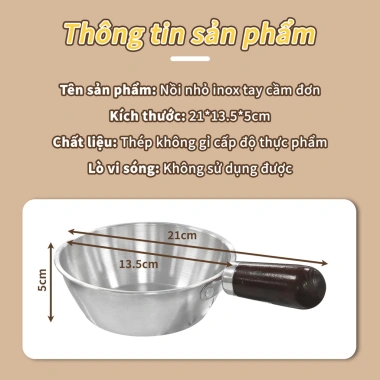 Nồi inox mini 14cm tay cầm gỗ chịu nhiệt, chảo rán thép không gỉ, dùng cho bếp từ và gas, giá ưu đãi 30.400đ 9 Nồi inox mini 14cm tay cầm gỗ chịu nhiệt, chảo rán thép không gỉ, dùng cho bếp từ và gas, giá ưu đãi 30.400đ 9