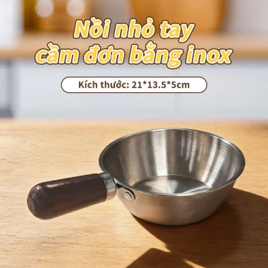 Nồi inox mini 14cm tay cầm gỗ chịu nhiệt, chảo rán thép không gỉ, dùng cho bếp từ và gas, giá ưu đãi 30.400đ 10 Nồi inox mini 14cm tay cầm gỗ chịu nhiệt, chảo rán thép không gỉ, dùng cho bếp từ và gas, giá ưu đãi 30.400đ 10