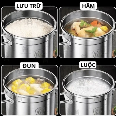 Nồi Inox Thấp Đáy Dày Cao Cấp 15-60L cho Bếp Từ 30-50cm Hầm Xương Nấu Nước Bánh Trưng 397.500 VND