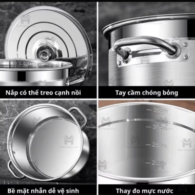Nồi Inox Thấp Đáy Dày Cao Cấp 15-60L cho Bếp Từ 30-50cm Hầm Xương Nấu Nước Bánh Trưng 397.500 VND