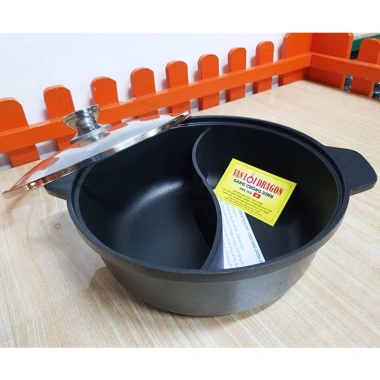 Nồi lẩu 2 ngăn gang nhôm chống dính, nắp kiếng chịu nhiệt, giảm 20% còn 355.000 VND