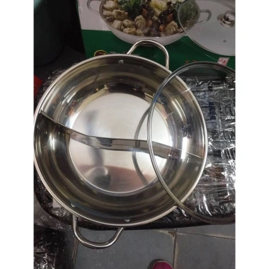 Nồi Lẩu 2 Ngăn Inox 32cm - Chia Ngăn, Dùng Được Bếp Từ, Lẩu Thái Giá 119k