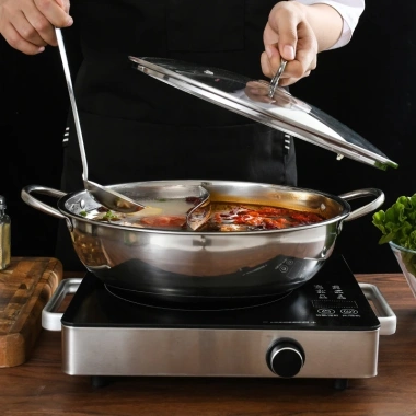 Nồi Lẩu 2 Ngăn Inox 32cm - Chia Ngăn, Dùng Được Bếp Từ, Lẩu Thái Giá 119k