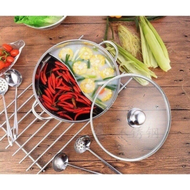 Nồi Lẩu 2 Ngăn Inox 32cm HOMECARE: Nấu Bếp Từ & Ga, Nắp Kính, Giá 135k