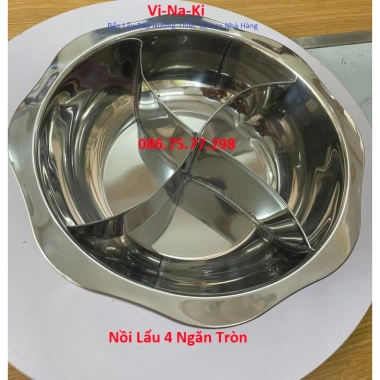 Nồi lẩu 4 ngăn tròn inox bếp từ âm bàn - 4 đáy, giá chỉ 498.000đ, giảm tới 124.500đ