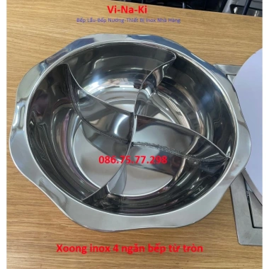 Nồi lẩu 4 ngăn tròn inox bếp từ âm bàn - 4 đáy, giá chỉ 498.000đ, giảm tới 124.500đ
