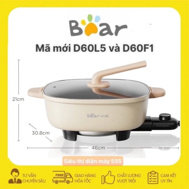 Nồi lẩu điện Bear DHG-D60F1 2 ngăn & DHG-D60L5 1 ngăn 6L 2.000W - Giá chỉ 715.000₫