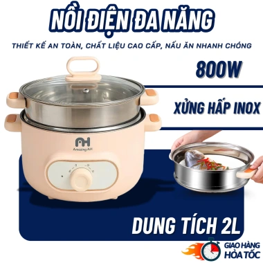 Nồi Lẩu Điện Đa Năng 2 Tầng 22cm 2.5L 800W Chống Dính Vân Đá Nấu Xào Hấp Giá 235.000 VND