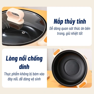 Nồi Lẩu Điện Đa Năng 2 Tầng 22cm 2.5L 800W Chống Dính Vân Đá Nấu Xào Hấp Giá 235.000 VND
