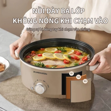Nồi Lẩu Điện Đa Năng 2 Tầng 4L Chống Dính - Giá Hấp, 3 Mức Nhiệt, Giá 399k