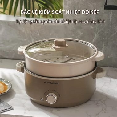 Nồi Lẩu Điện Đa Năng 2 Tầng 4L Chống Dính - Giá Hấp, 3 Mức Nhiệt, Giá 399k