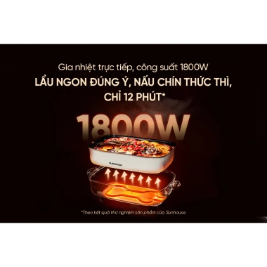 Nồi lẩu điện đa năng 6L SUNHOUSE SHD4.560 1.800W - Lòng dày, men sứ không dính, chỉ 959.000₫