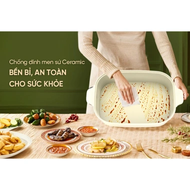 Nồi lẩu điện đa năng 6L SUNHOUSE SHD4.560 1.800W - Lòng dày, men sứ không dính, chỉ 959.000₫