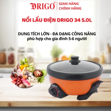 Nồi lẩu điện DRIGO D34 3.5L/5.0L – Chảo đa năng, bảo hành 12 tháng, giá ưu đãi 4