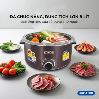 Nồi Lẩu Điện KORICHI KRC-1.580 8L 2.000W, Lòng Ceramic Cao Cấp, Mâm Nhiệt Lớn, 4 Mức Nhiệt Linh Hoạt - Giá 940k 6 Nồi Lẩu Điện KORICHI KRC-1.580 8L 2.000W, Lòng Ceramic Cao Cấp, Mâm Nhiệt Lớn, 4 Mức Nhiệt Linh Hoạt - Giá 940k 6