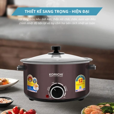 Nồi Lẩu Điện KORICHI KRC-1.580 8L 2.000W, Lòng Ceramic Cao Cấp, Mâm Nhiệt Lớn, 4 Mức Nhiệt Linh Hoạt - Giá 940k