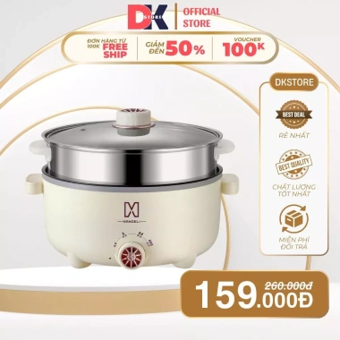 Nồi Lẩu Điện Mandeli 1.000W 4L - Xửng Hấp Inox Đa Năng Chiên Xào, Hiệu Suất Cao, Giá 105k