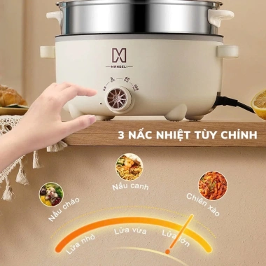 Nồi Lẩu Điện Mandeli 1.000W 4L - Xửng Hấp Inox Đa Năng Chiên Xào, Hiệu Suất Cao, Giá 105k