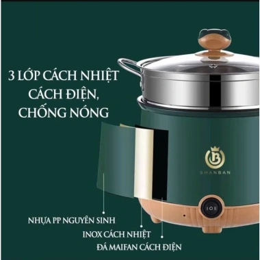 Nồi Lẩu Điện Mini Nấu Mì 2 Tầng Giá Hấp Đa Năng Chống Dính Vấn Đá N2 New Tiện Lợi 6